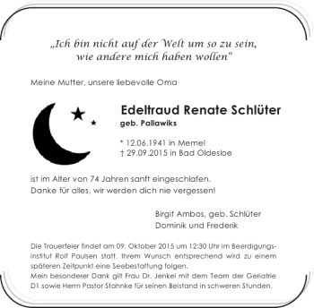 Traueranzeige von der um so zu andere haben  von Stormarner Tageblatt