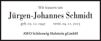 Traueranzeige von Jürgen-Johannes Schmidt von Husumer Nachrichten