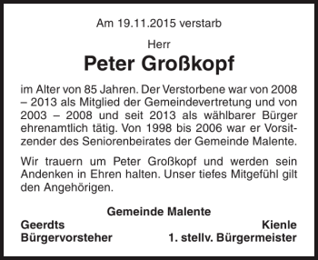 Traueranzeige von Peter Großkopf von Ostholsteiner Anzeiger