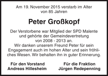 Traueranzeige von Peter Großkopf von Ostholsteiner Anzeiger