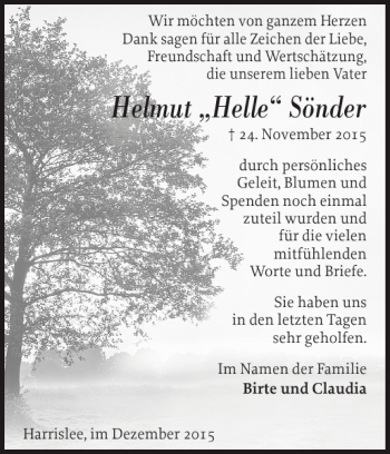 Traueranzeige von Helmut Helle SÃ¶nder von Flensburger Tageblatt