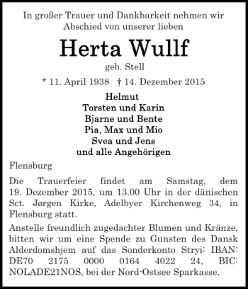 Traueranzeige von großer und von Flensburger Tageblatt