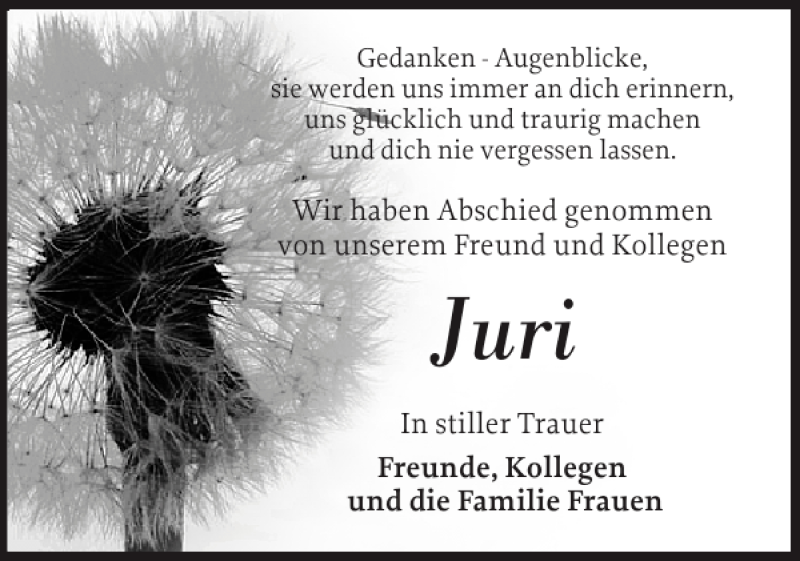  Traueranzeige für Juri  vom 21.02.2015 aus Norddeutsche Rundschau