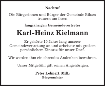 Traueranzeige von Karl-Heinz Kielmann von Elmshorner Nachrichten