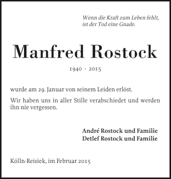 Traueranzeige von Manfred Rostock von Elmshorner Nachrichten