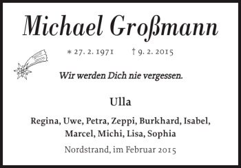 Traueranzeige von Michael Großmann von Husumer Nachrichten