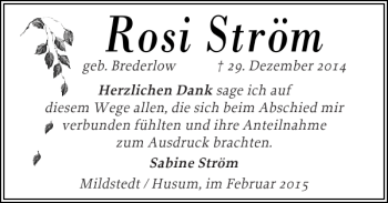 Traueranzeige von Rosi Ström von Husumer Nachrichten