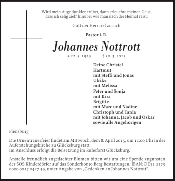 Traueranzeige von Johannes Nottrott von Flensburger Tageblatt