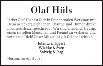 Traueranzeige von Olaf Hüls von Husumer Nachrichten