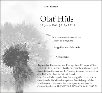 Traueranzeige von Olaf Hüls von Husumer Nachrichten
