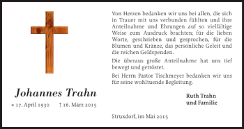 Traueranzeige von Johannes Trahn von Flensburger Tageblatt
