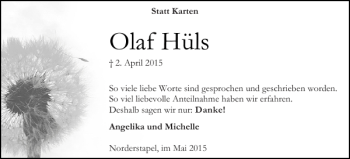 Traueranzeige von Olaf Hüls von Husumer Nachrichten