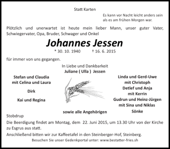 Traueranzeige von Johannes Jessen von Flensburger Tageblatt