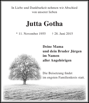 Traueranzeige von Jutta Gotha von Stormarner Tageblatt