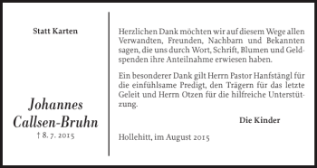 Traueranzeige von JohannesCallsen-Bruhn  von Flensburger Tageblatt