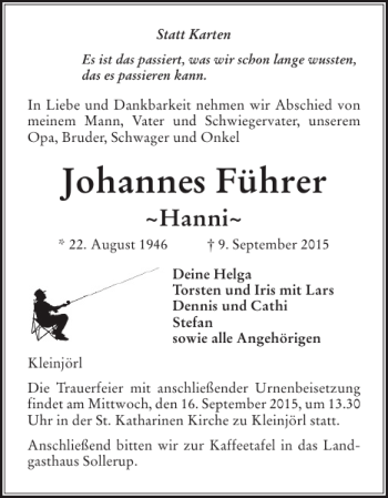 Traueranzeige von Johannes Führer von Flensburger Tageblatt