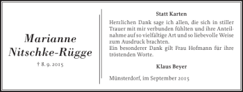Traueranzeige von MarianneNitschke-Rügge  von Norddeutsche Rundschau