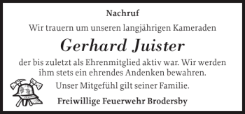 Traueranzeige von Gerhard Juister von Schleswiger Nachrichten