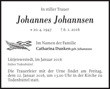 Traueranzeige von Johannes Johannsen von Landeszeitung
