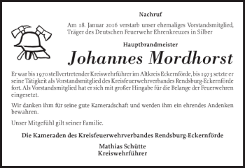 Traueranzeige von Johannes Mordhorst von Eckernförder Zeitung