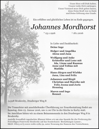 Traueranzeige von Johannes Mordhorst von Schlei-Bote