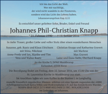 Traueranzeige von Johannes Phil-Christian Knapp von Pinneberger Tageblatt