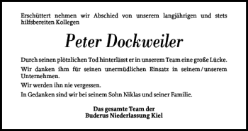 Traueranzeige von Peter Dockweiler von Landeszeitung