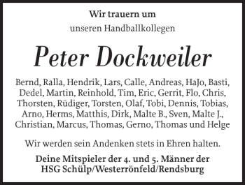 Traueranzeige von Peter Dockweiler von Landeszeitung