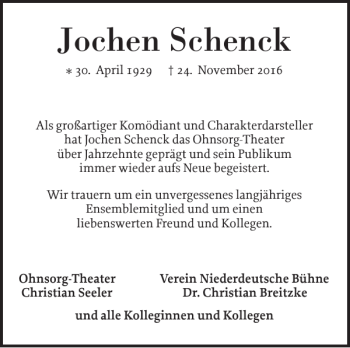 Traueranzeigen von Jochen Schenck shz Trauer