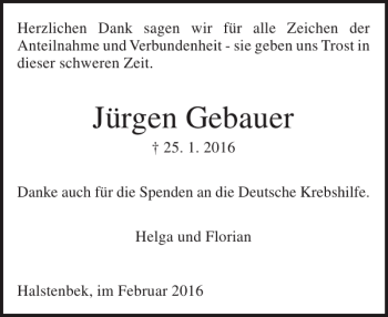Traueranzeige von Jürgen Gebauer von Pinneberger Tageblatt