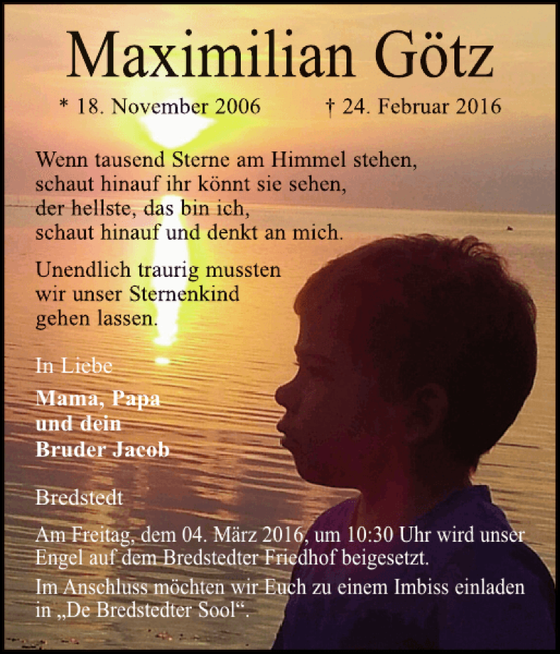 Traueranzeige für Maximilian Götz vom 27.02.2016 aus Husumer Nachrichten