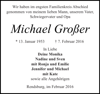 Traueranzeige von Michael Großer von Landeszeitung