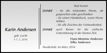 Traueranzeige von Hans-Momme Andersen Silke Andersen von Flensburger Tageblatt