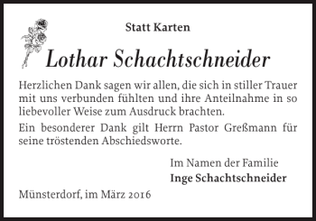 Traueranzeige von Lothar Schachtschneider von Norddeutsche Rundschau
