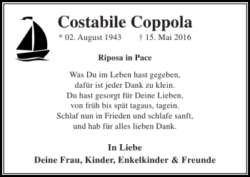 Traueranzeige von Costabile Coppola von Stormarner Tageblatt