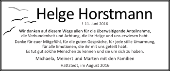 Traueranzeige von Helge Horstmann von Husumer Nachrichten