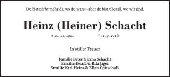 Traueranzeige von Heinz Heiner Schacht von Holsteinischer Courier
