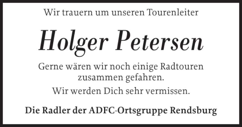  Traueranzeige für Holger Petersen vom 03.09.2016 aus Landeszeitung