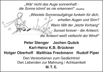 Traueranzeige von Wär nicht das Auge sonnenhaft die Sonne  von Sylter Rundschau
