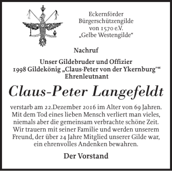 Traueranzeige von Claus-Peter Langefeldt von Eckernförder Zeitung