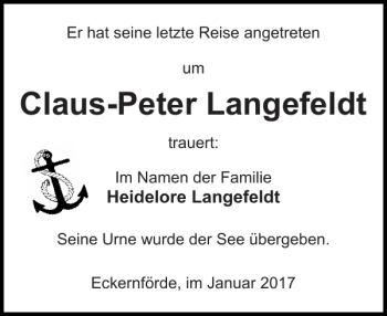 Traueranzeige von Claus-Peter Langefeldt von Eckernförder Zeitung