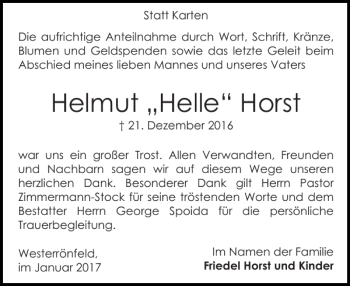 Traueranzeige von Helmut Helle Horst von Landeszeitung