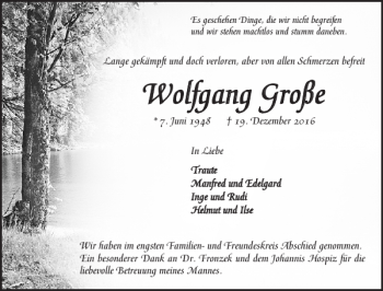 Traueranzeige von Wolfgang Große von Elmshorner Nachrichten