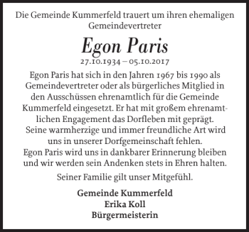 Traueranzeige von Egon Paris von Pinneberger Tageblatt