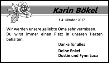 Traueranzeige von Karin Bökel von Flensburger Tageblatt