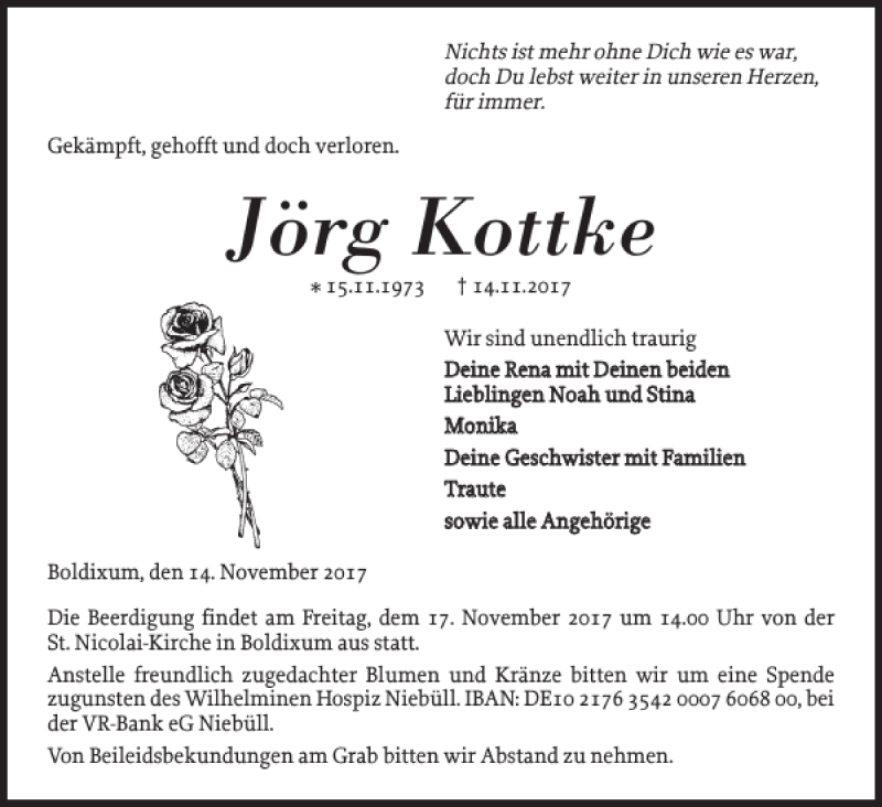  Traueranzeige für Jörg Kottke vom 16.11.2017 aus Der Insel-Bote