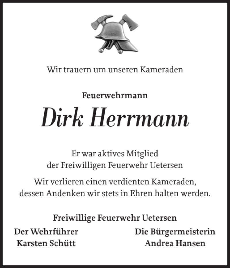  Traueranzeige für Dirk Herrmann vom 05.12.2017 aus Uetersener Nachrichten
