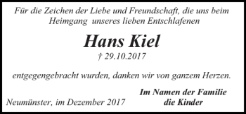 Traueranzeige von Hans Kiel von Holsteinischer Courier