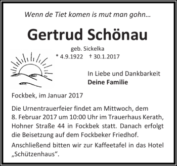 Traueranzeige von Gertrud Schönau von Landeszeitung