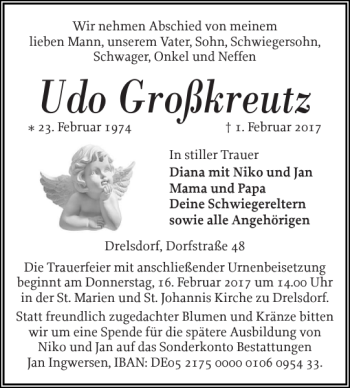 Traueranzeige von Udo Großkreutz von Husumer Nachrichten